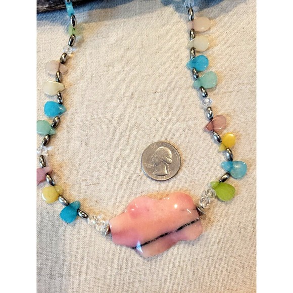 Vintage Pastel Multi Semi Precious Stone Necklace Rhodonite Healing Crystals - Picture 4 of 9